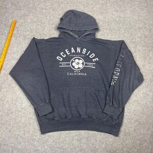 GSY Surf Co Oceanside California Hoodie Navy Blue Hibiscus Graphic Sweatshirt L